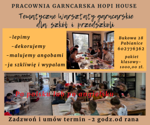 Warsztaty dla szkół i przedszkoli- Pakiet klasowy 2 godz. 1000,00 zł