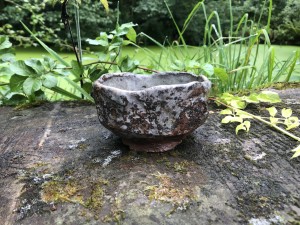 Chawan.  Black, violet. Wild. Woodfire. Hinotori.